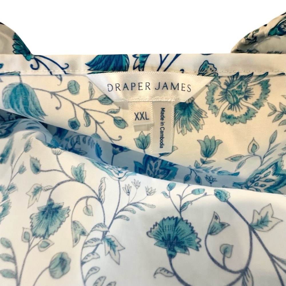 Draper James Floral Dress Blue & White Ruffle Sleeve 100% Cotton Maxi Size XXL - Picture 3 of 10